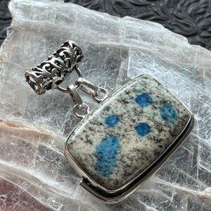 Rectangular K2 Azurite in Granite Stone Crystal Jewelry Pendant